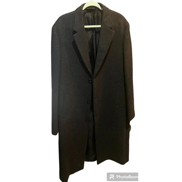 Fortini Mens Charcoal Overcoat Long Wool Blend Winter Coat Business Formal - Picture 1 of 12